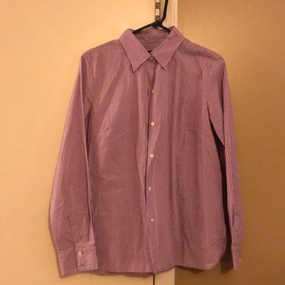 Gap purple and white checked boyfriend shirt, M